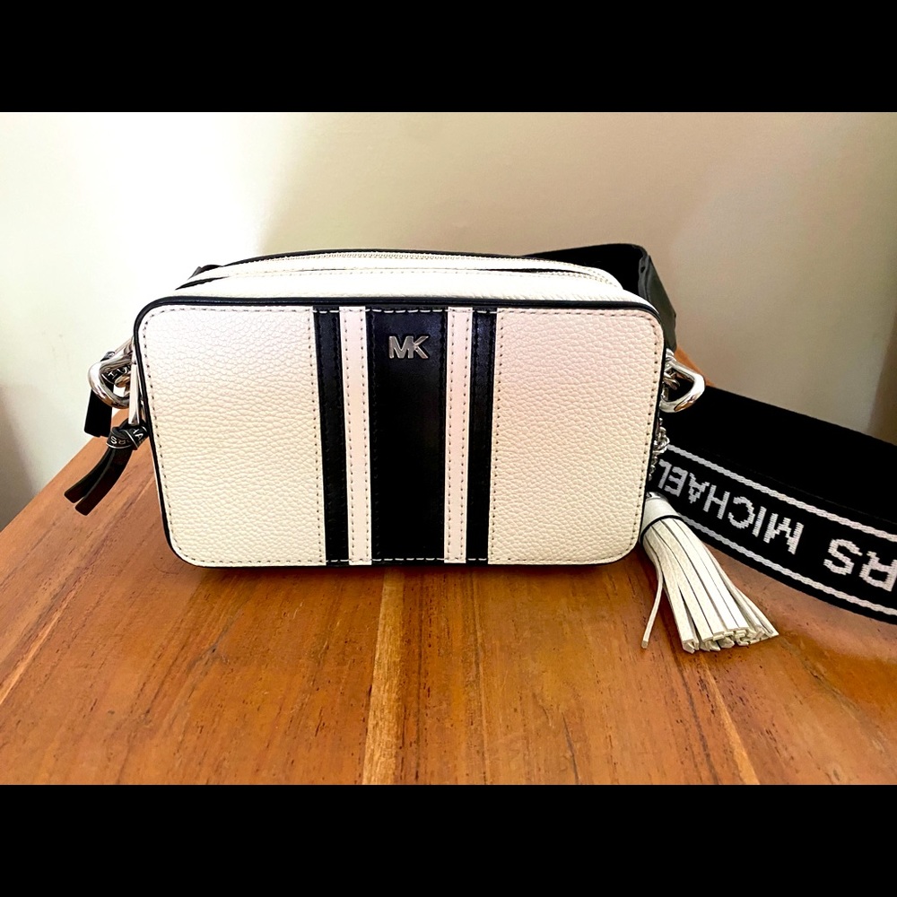 Michael Kors White Leather Logo Strap Crossbody